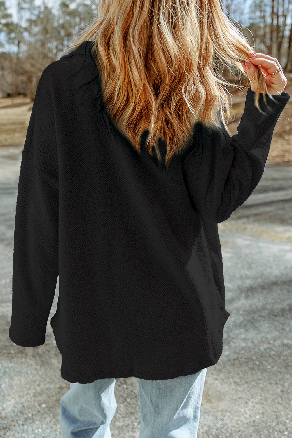 Black Contrast Flap Pockets Relaxed Shacket Dear-Lover Dropshipping
