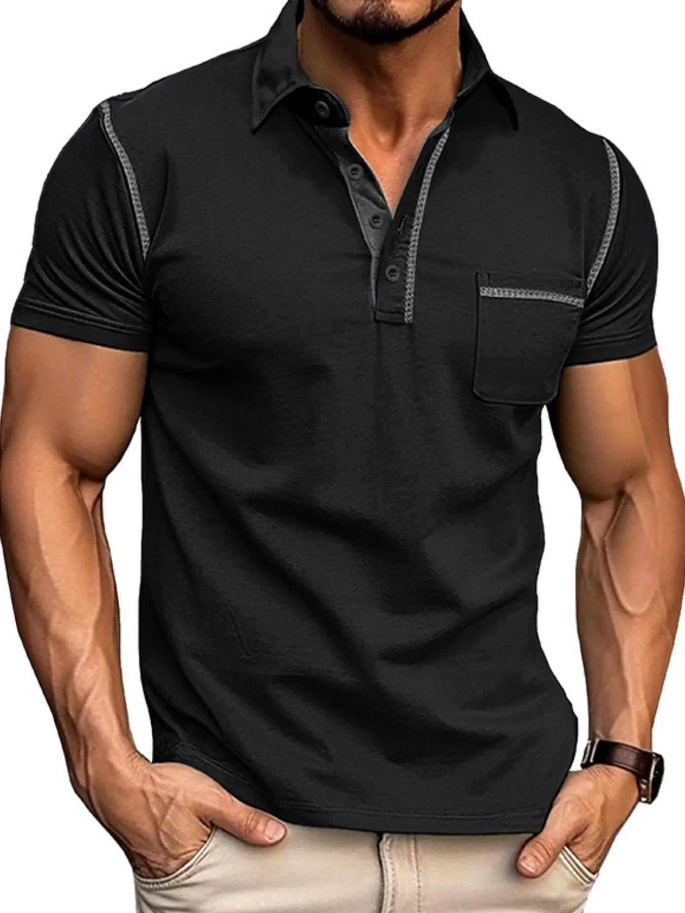Men's Classic Polo Shirt with Contrast Stitching.