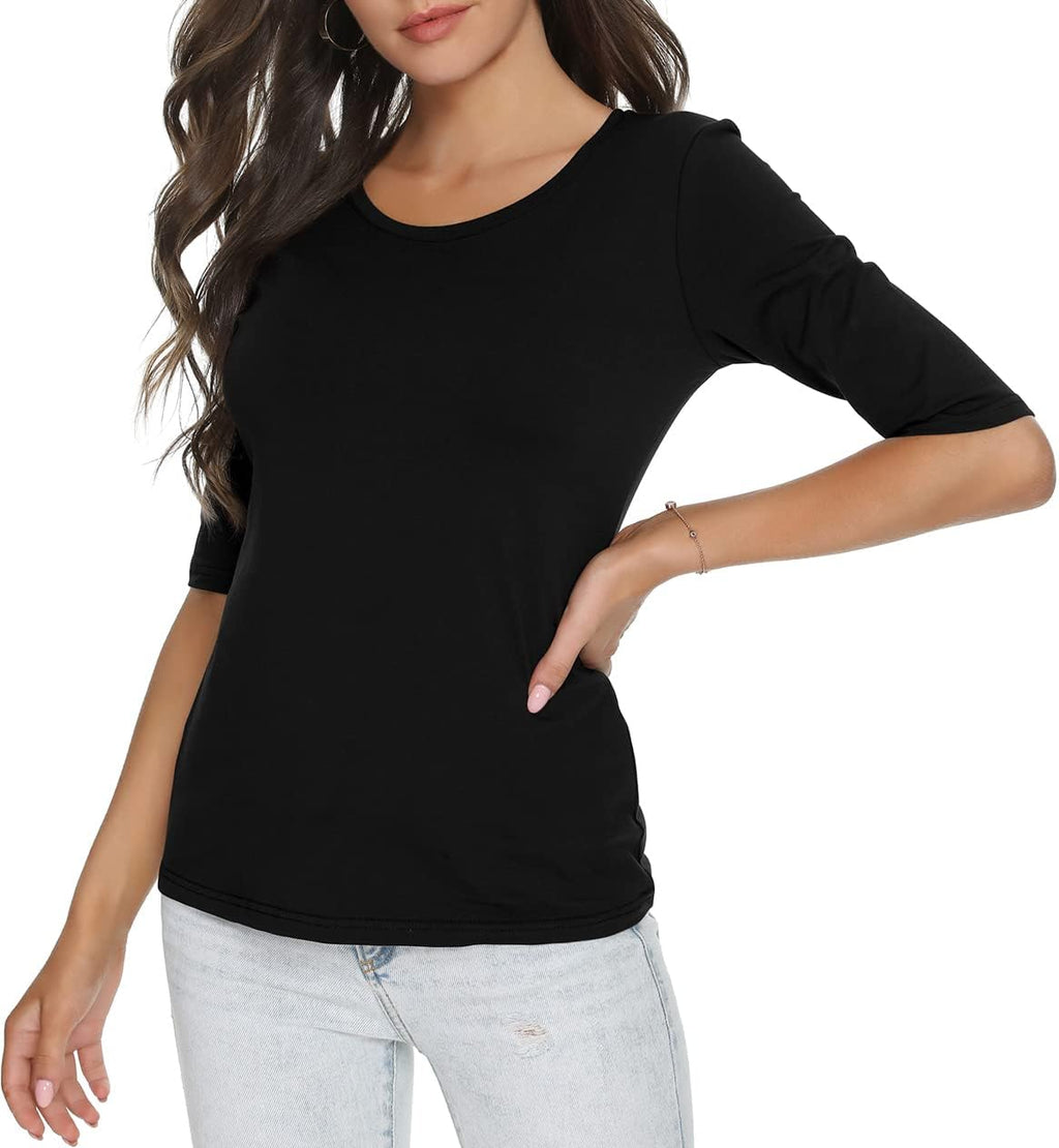 Women'S Crewneck Half Sleeve T Shirt Casual Solid Slim Summer Cotton Tops