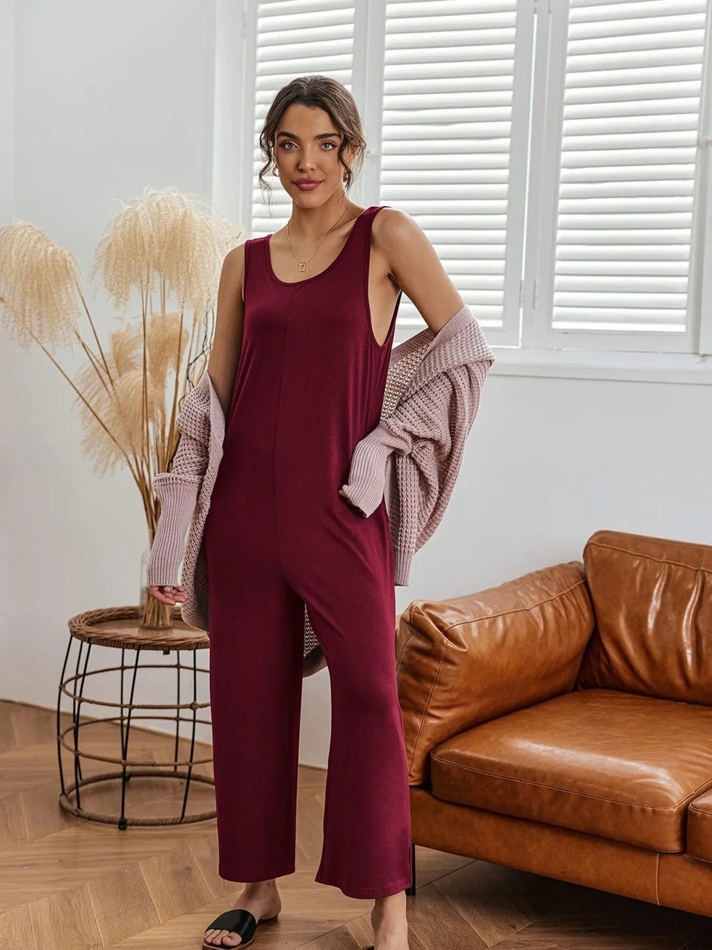 Sleeveless Wide Leg Casual Jumpsuit.