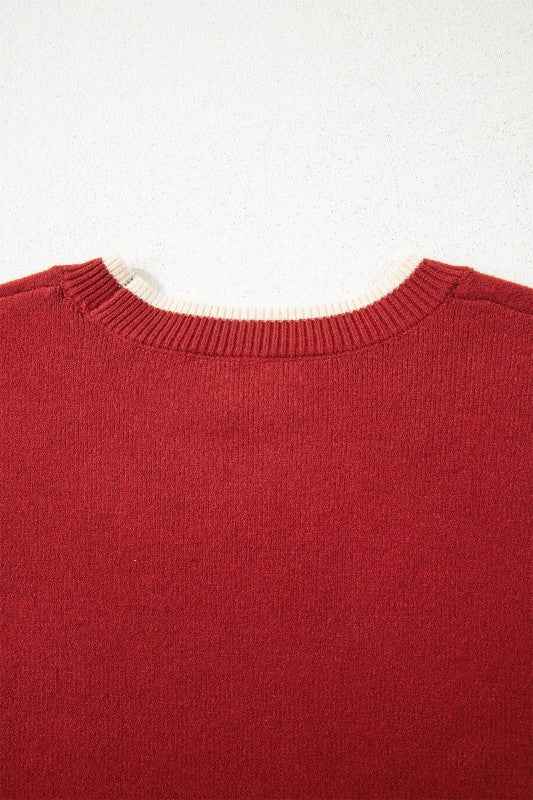 Leopard Bow Split Cuff Contrast Trim Sweater