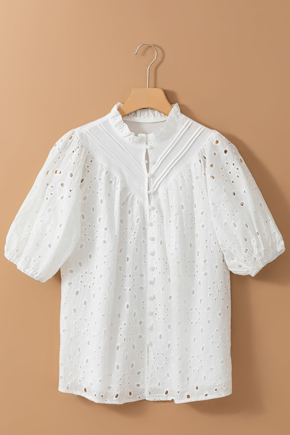 White Flower Embroidered Hollow-out Puff Sleeve Blouse Dear-Lover Dropshipping