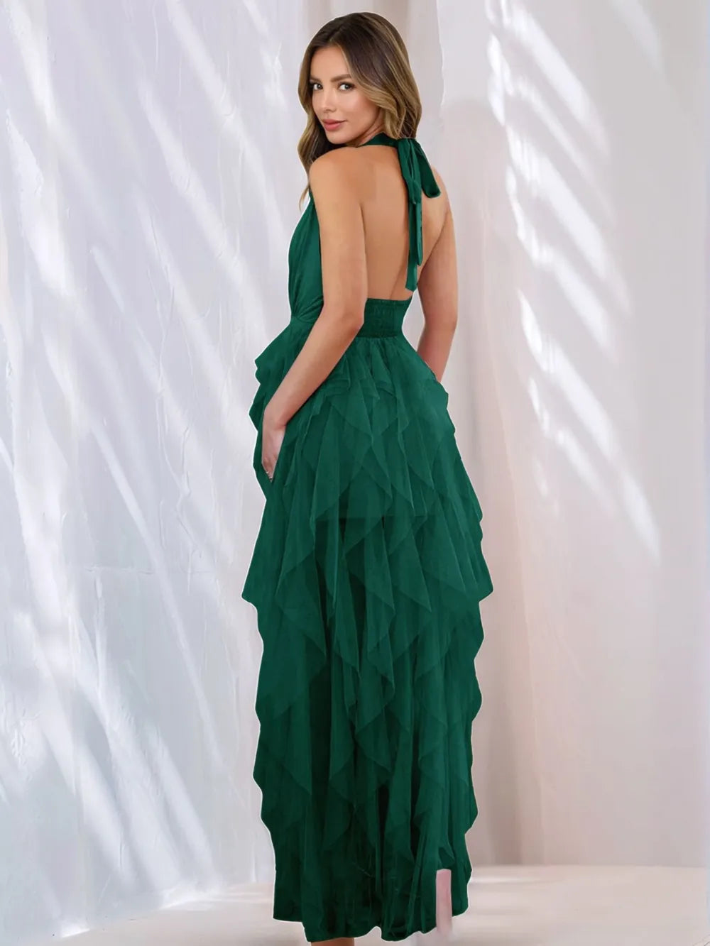 Halter Neck Irregular Mesh Dress.