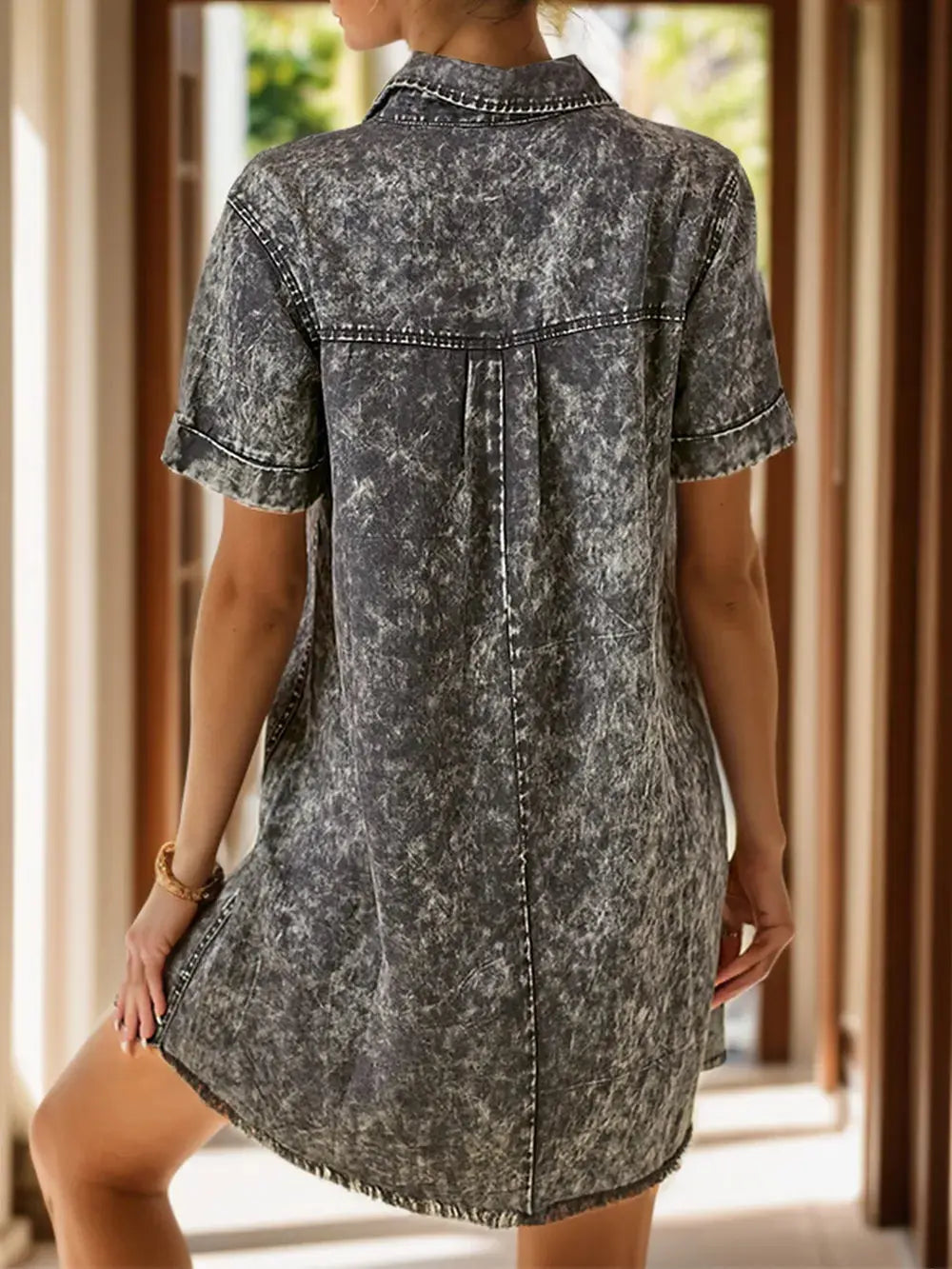 Short Sleeve Denim Dress.