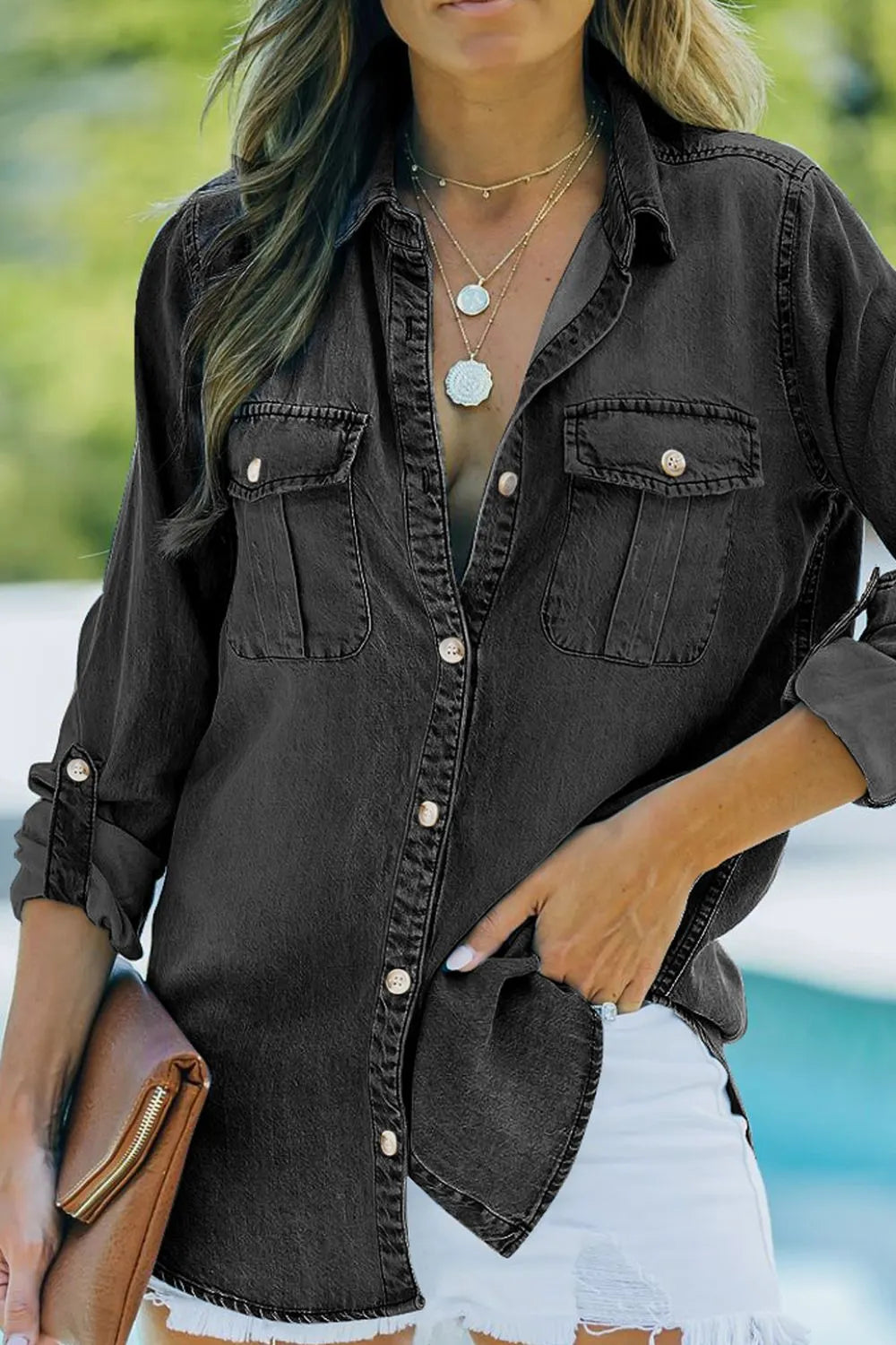 Long Sleeve Denim Top.