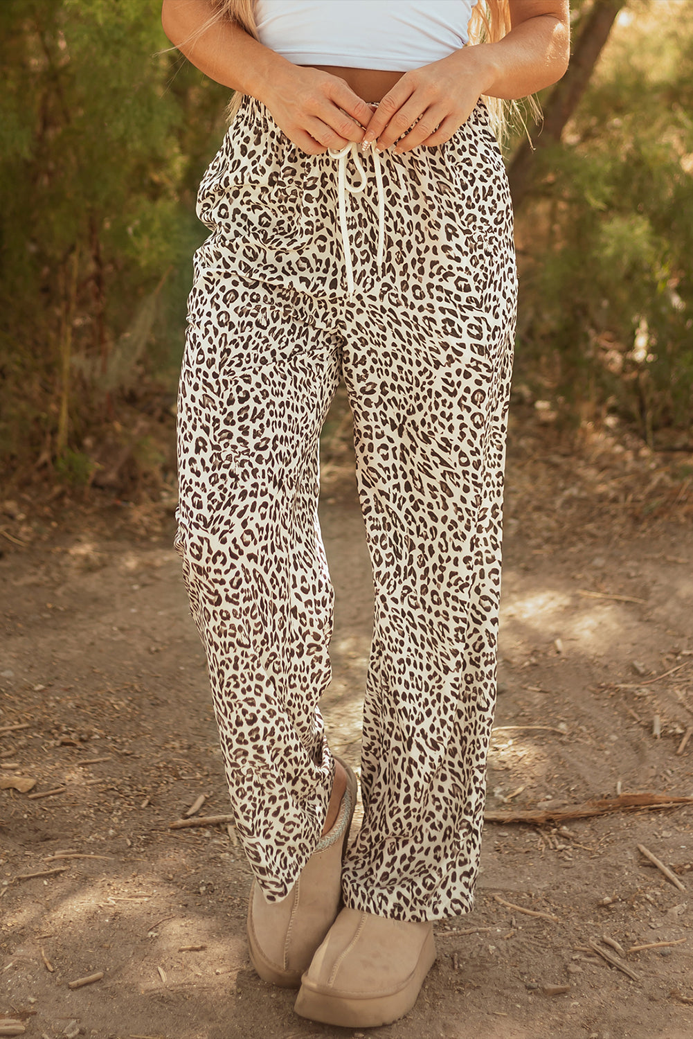 Brown Leopard Drawstring Elastic Waistband Loose Pants Dear-Lover Dropshipping