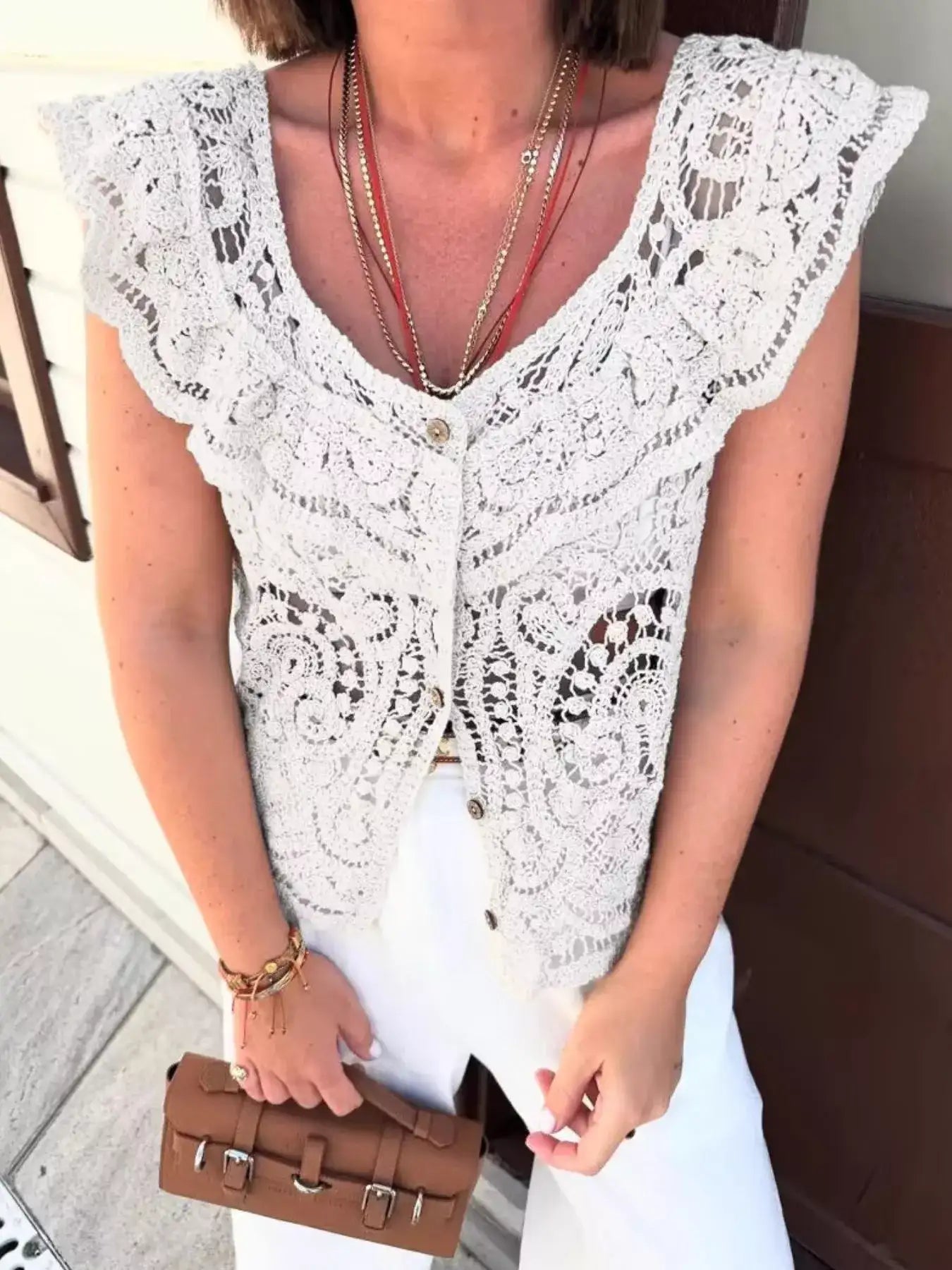 Crochet Lace Button Up Cardigan.