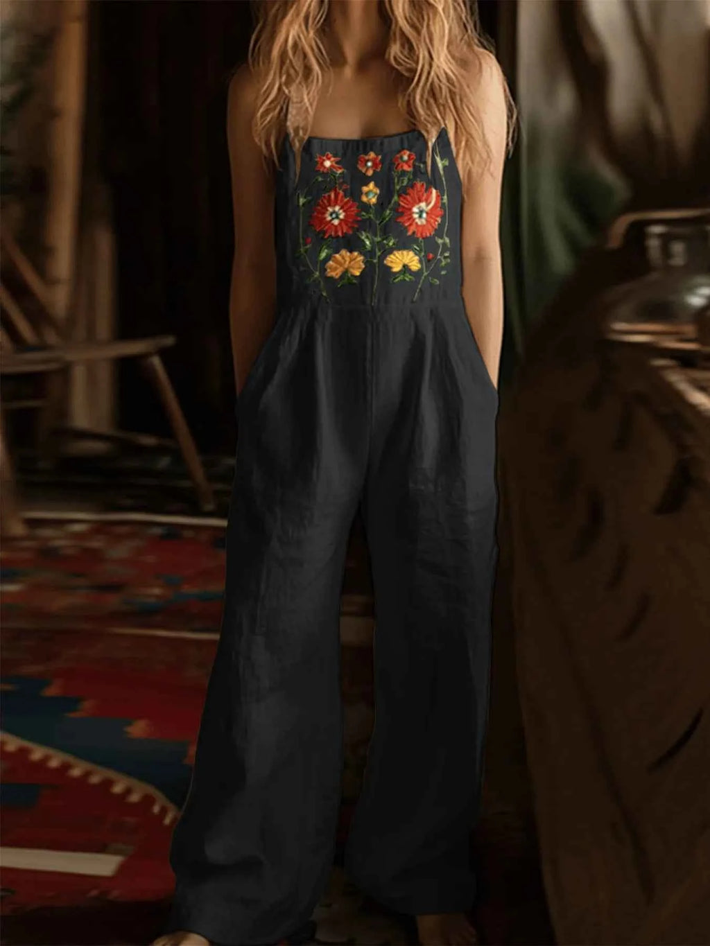 Floral Embroidered Wide Leg Jumpsuit