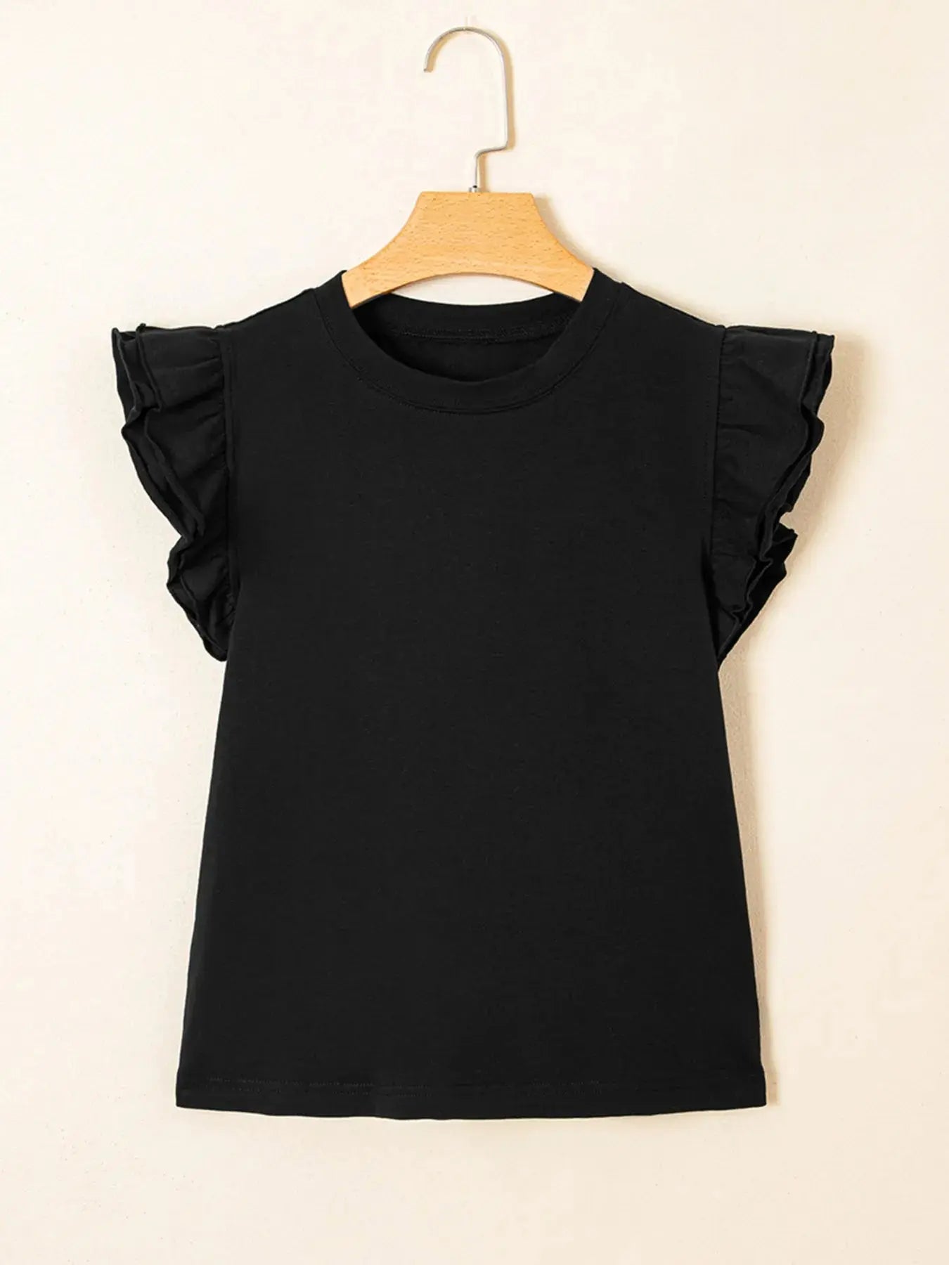 Ruffled Crew Neck Slim Fit Top.