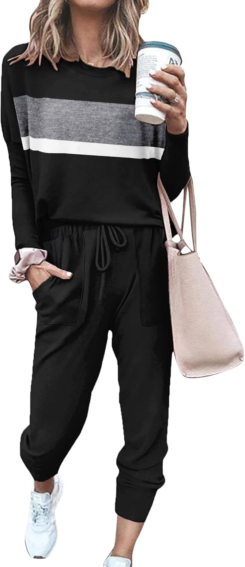 Bofell Lounge Sets for Women Two Piece Travel Outfits Sweatsuits 2 Piece Fashion 2024 Trendy Pajamas