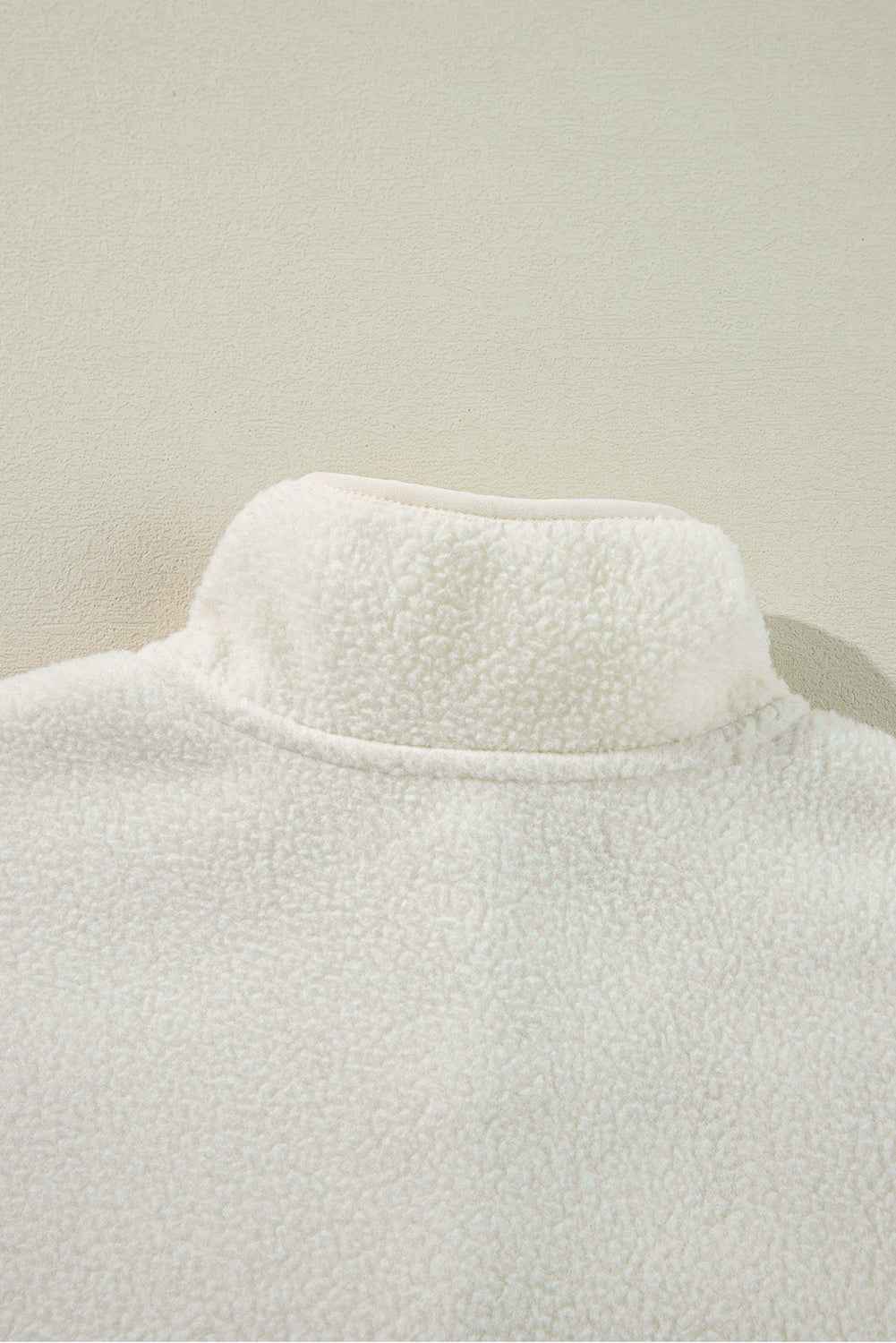 White Fleece Placket Turn-down Collar Drop Shoulder Sweatshirt