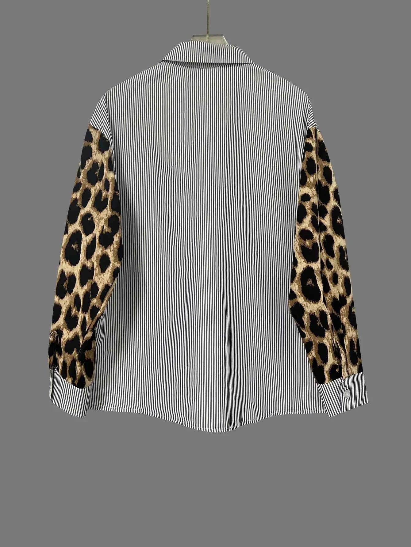 Striped & Leopard Print Button Up Shirt