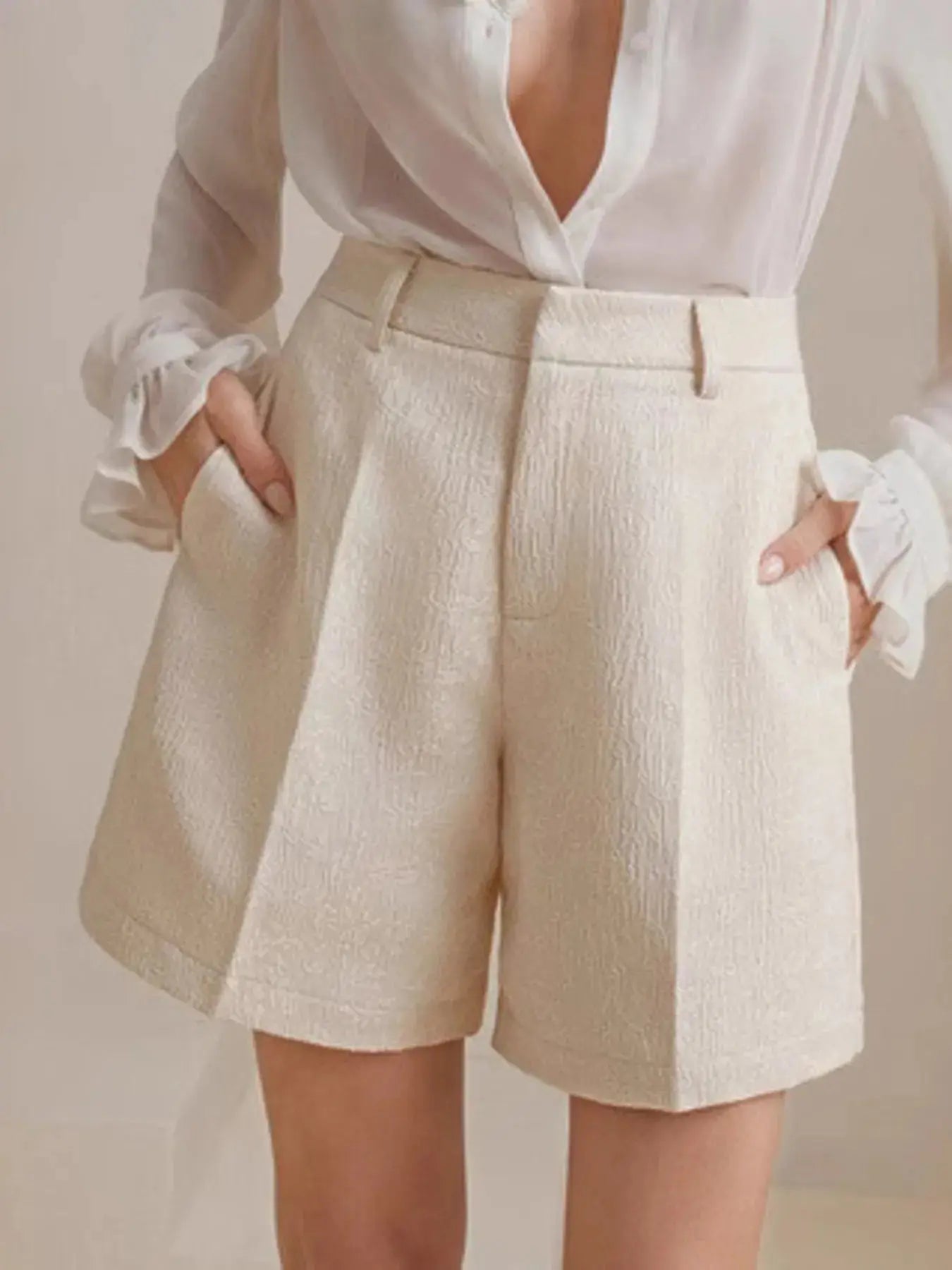 High-Waist Textured Shorts.