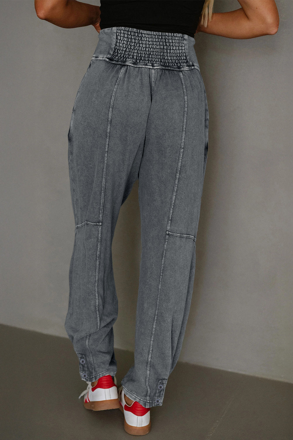 Medium Grey Mineral Wash Jogger Style High Waist Casual Pants Dear-Lover Dropshipping