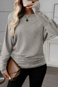 Light Grey Solid Color Extended Cuffs Long Sleeve Top