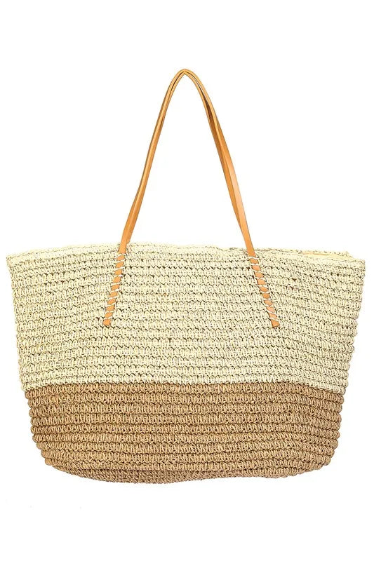 BEACH Straw Braided Beach Tote Bag.