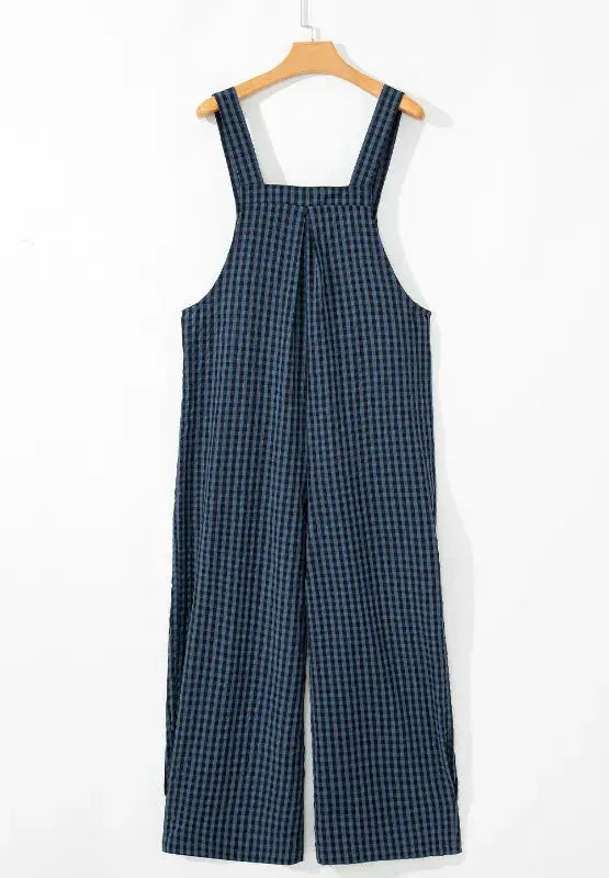 Plaid Wide Strap Wide Leg Overalls.