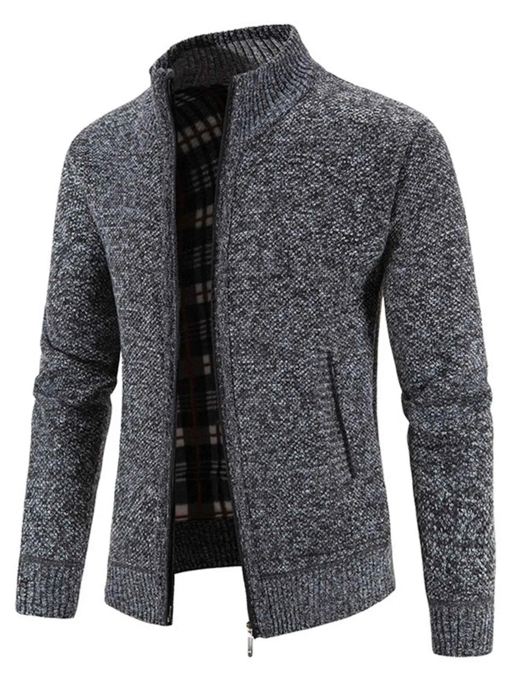 Men's Plus Size Zip-Up Long Sleeve Cardigan