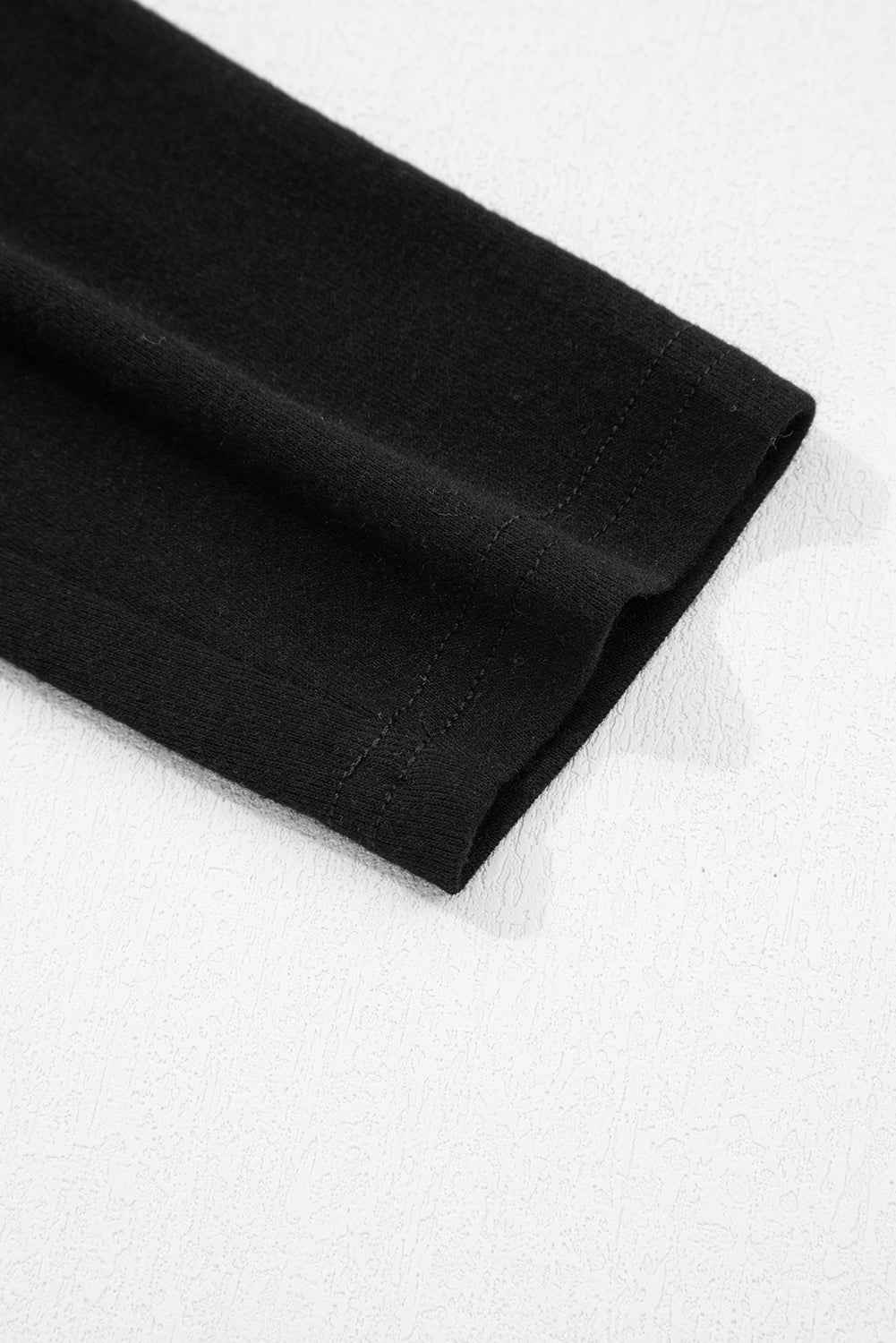 Black Solid Color Seam Detail Raglan Long Sleeve Top