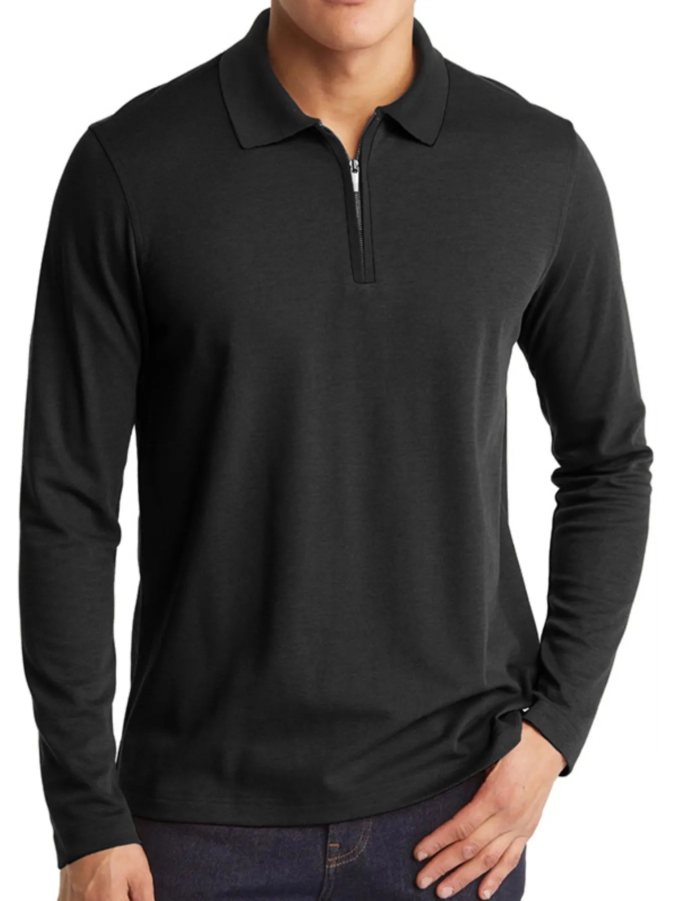 Men's Classic Long Sleeve Contrast Collar Polo Shirt.