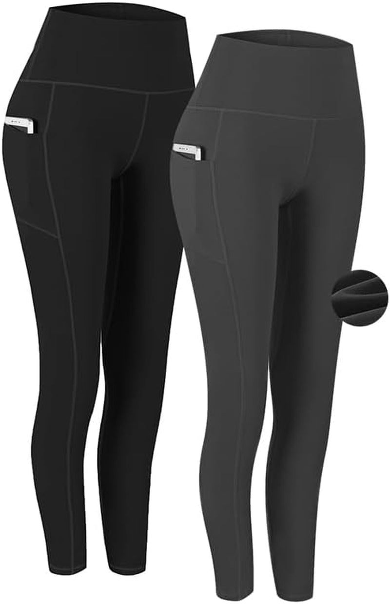 Fengbay 2 Pack High Waist Yoga Pants with Pockets, Tummy Control Workout Running Yoga Leggings for Women