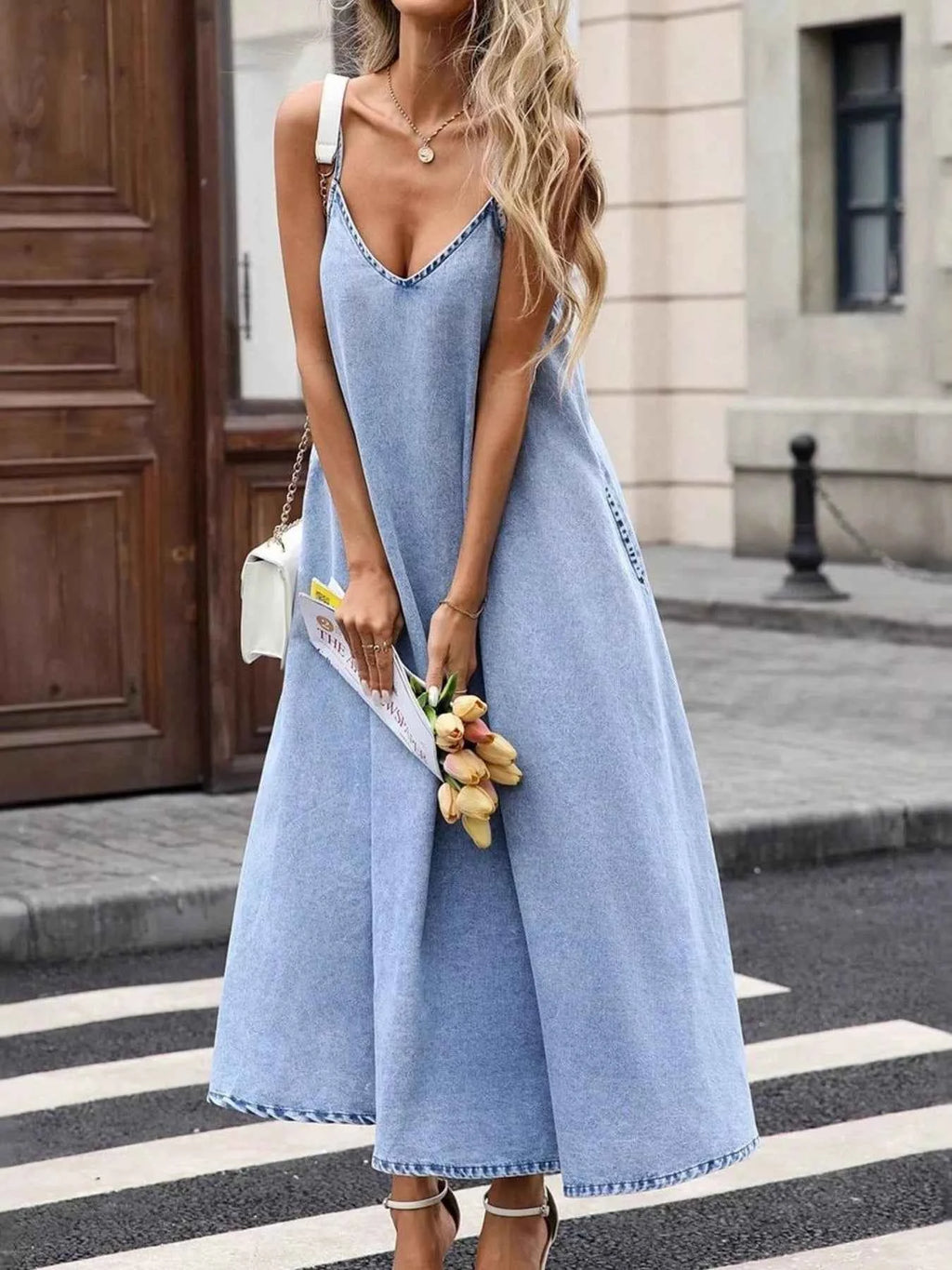 V-Neck Denim Cami Dress