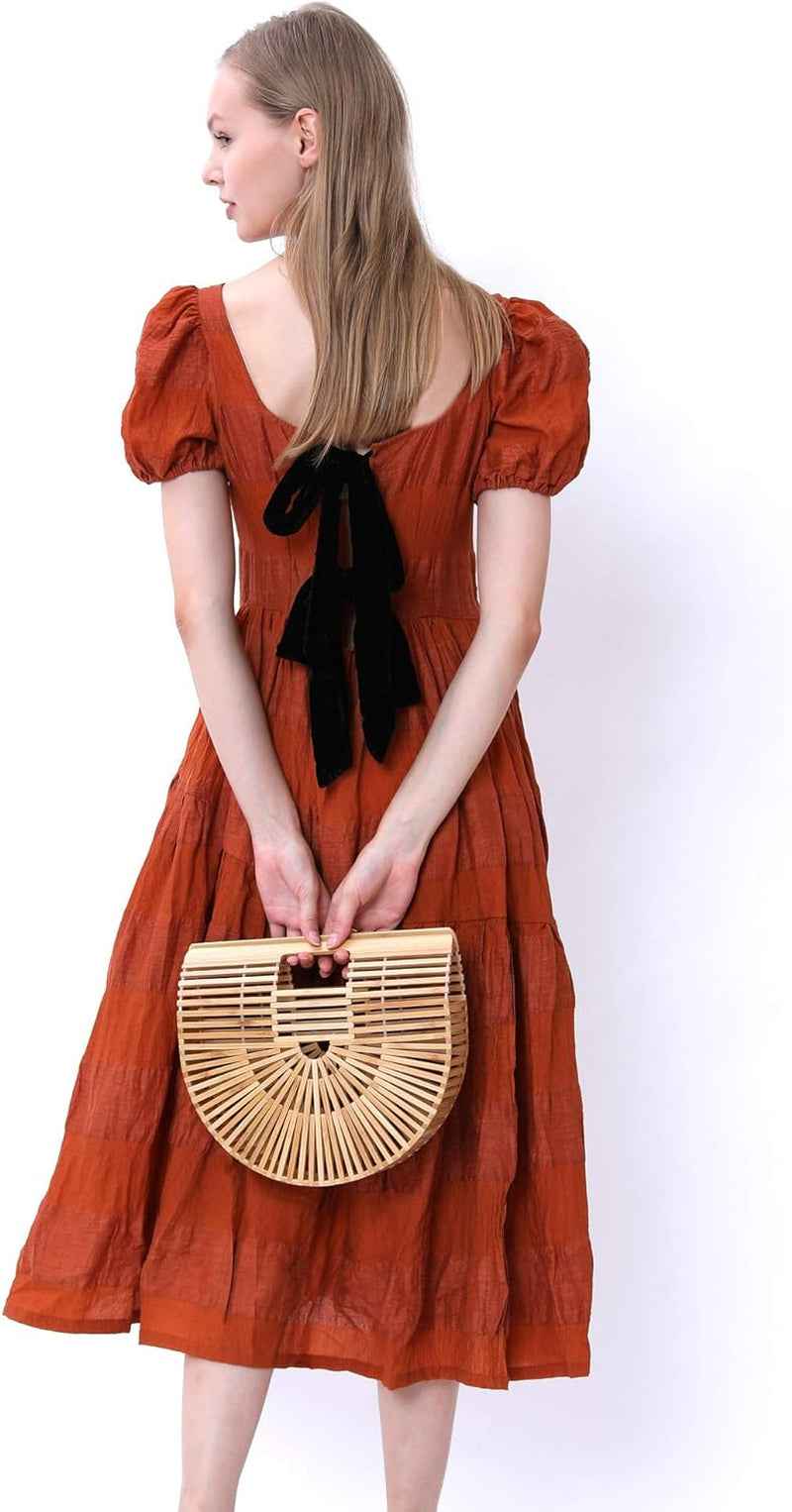 Miuco Womens Bamboo Handbag Handmade Large Tote Bag Straw Beach Bags Beach Purse Size