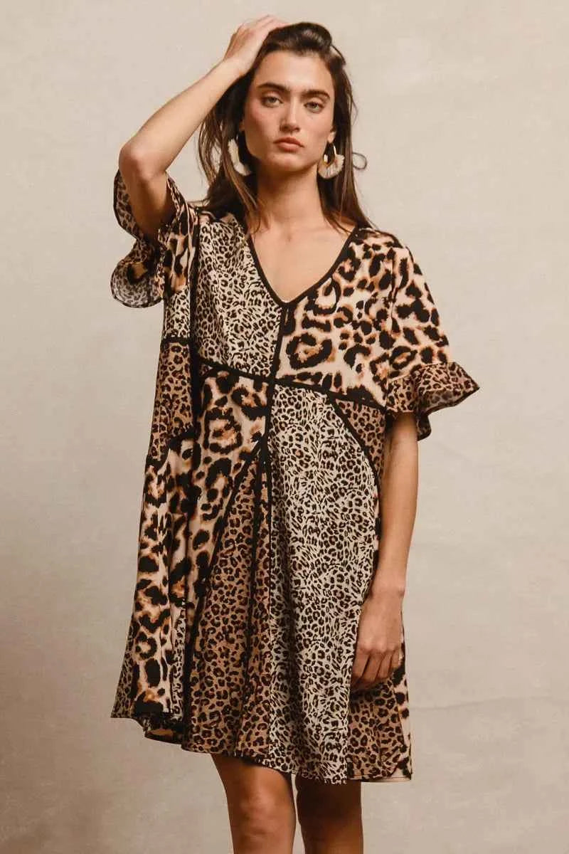BiBi Leopard Prints Mix and Match Short Sleeves Dress