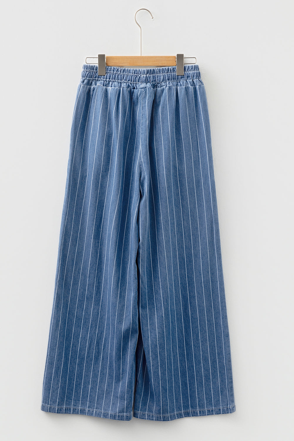 Blue Stripe Chambray Wide Leg Tied Elastic Waist Trousers Dear-Lover Dropshipping