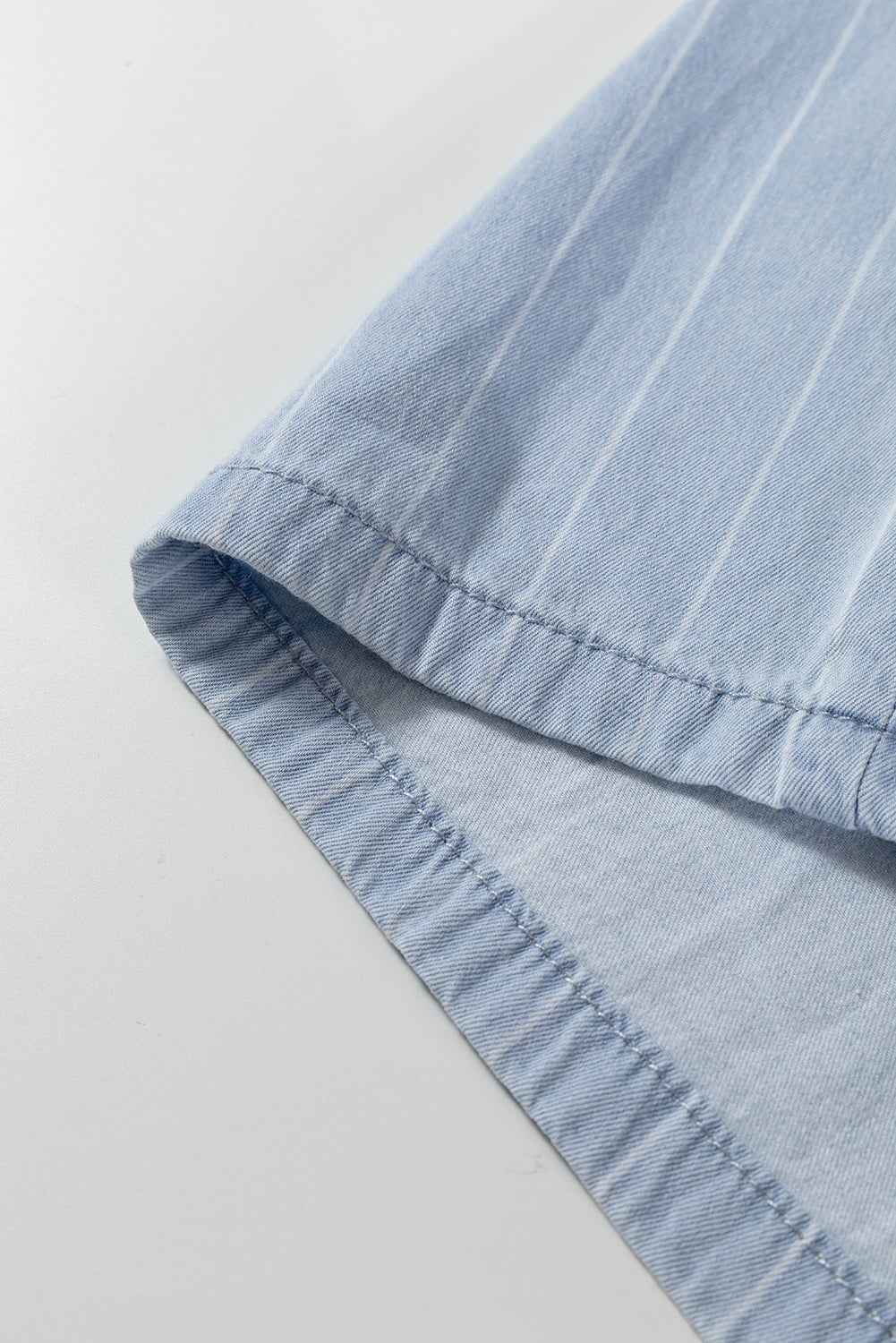 Sky Blue Stripe Chambray Wide Leg Tied Elastic Waist Trousers