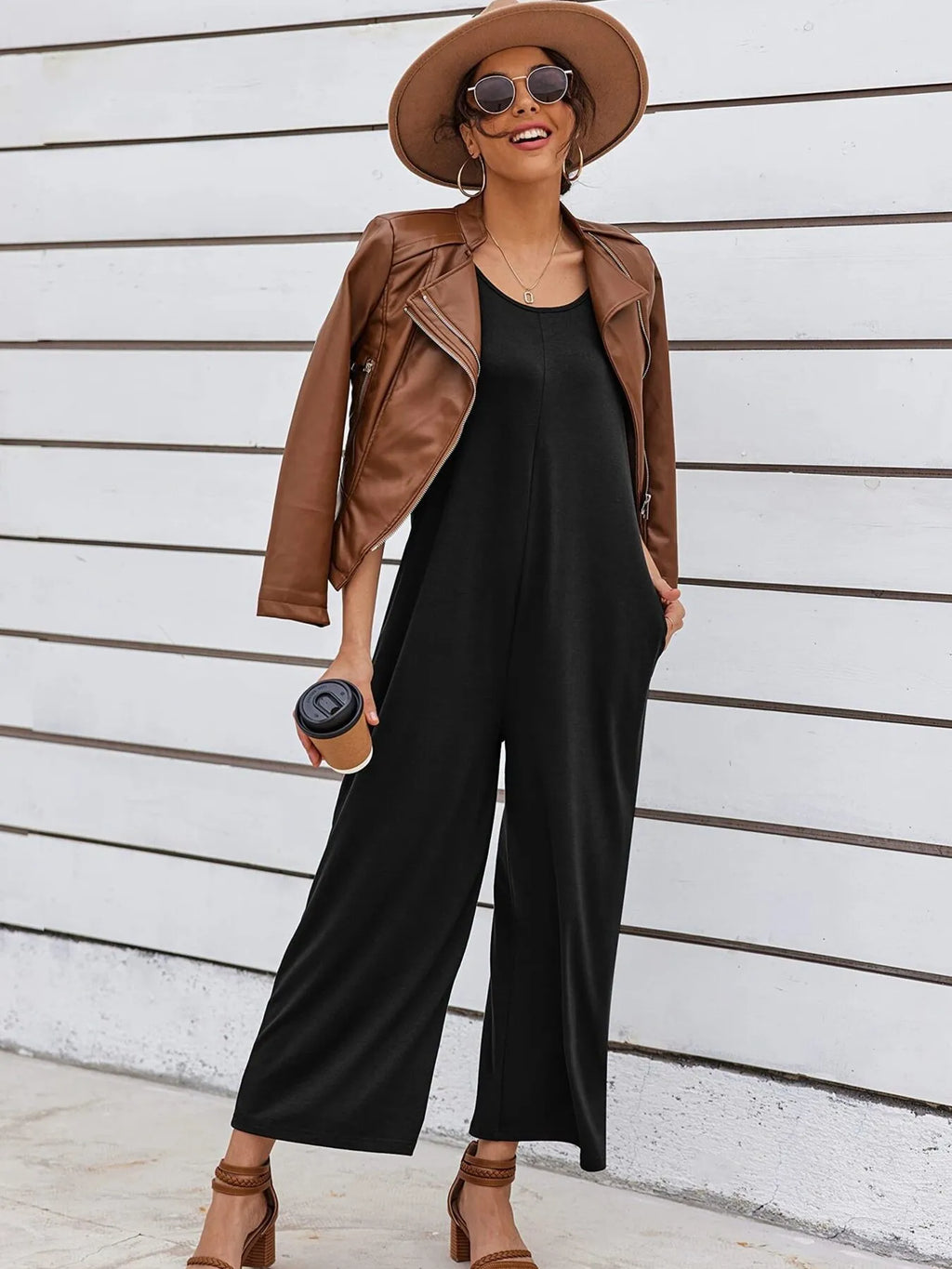 Sleeveless Wide Leg Casual Jumpsuit.