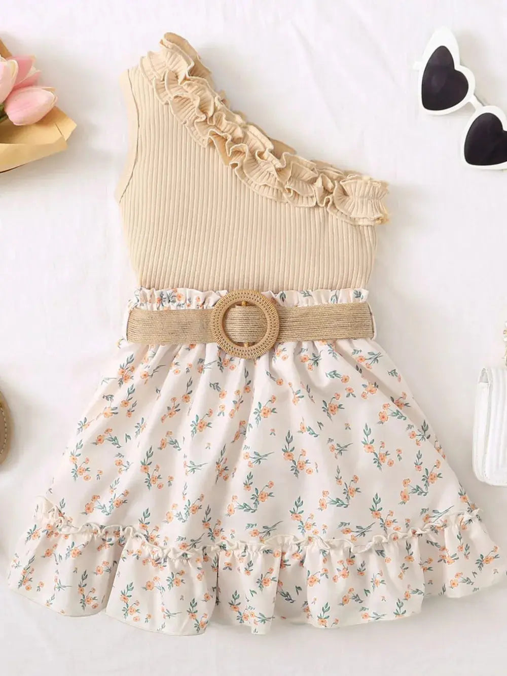 Single Shoulder Top and Printed Skirt Set.