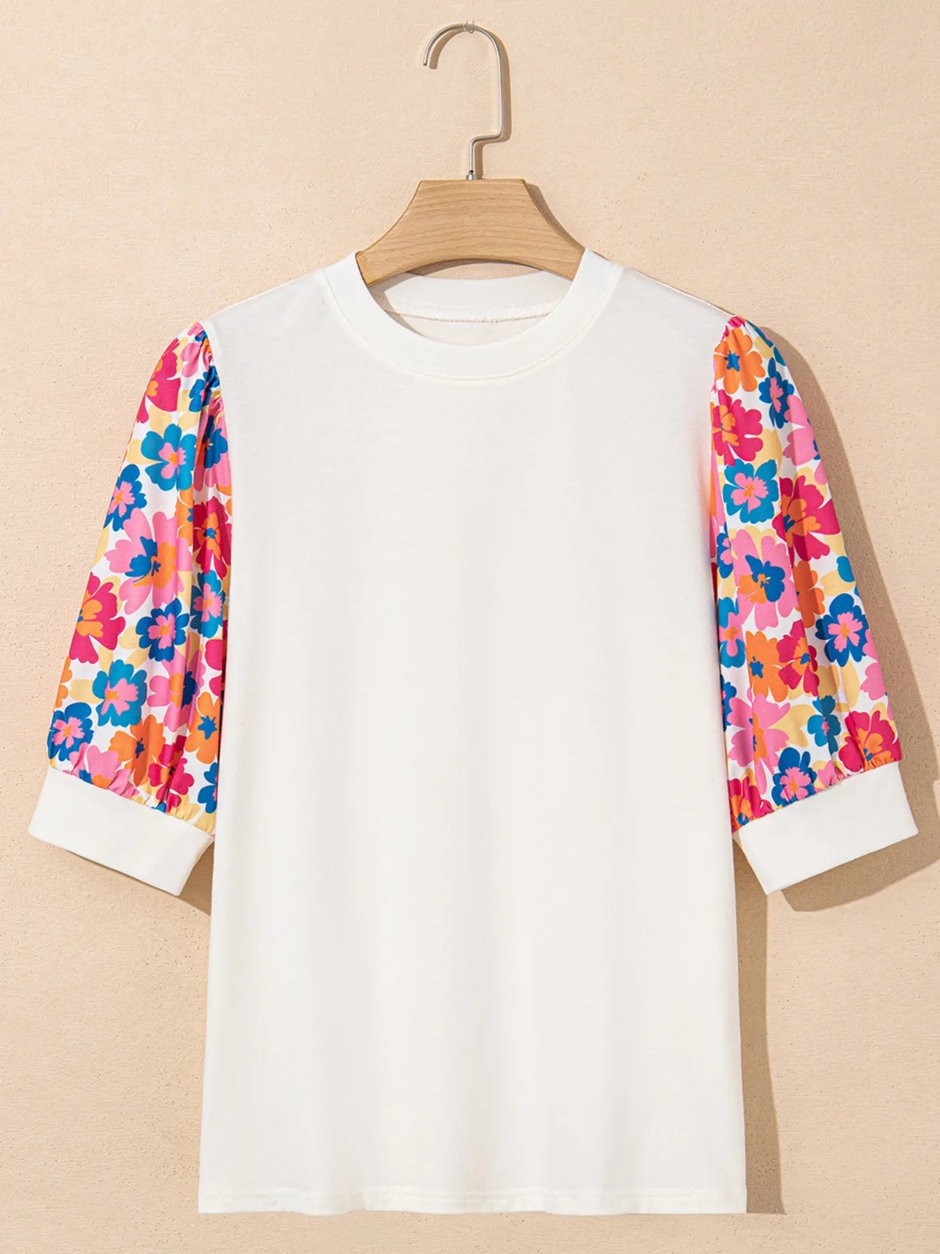 Floral Puff Sleeve Round Neck T-Shirt.