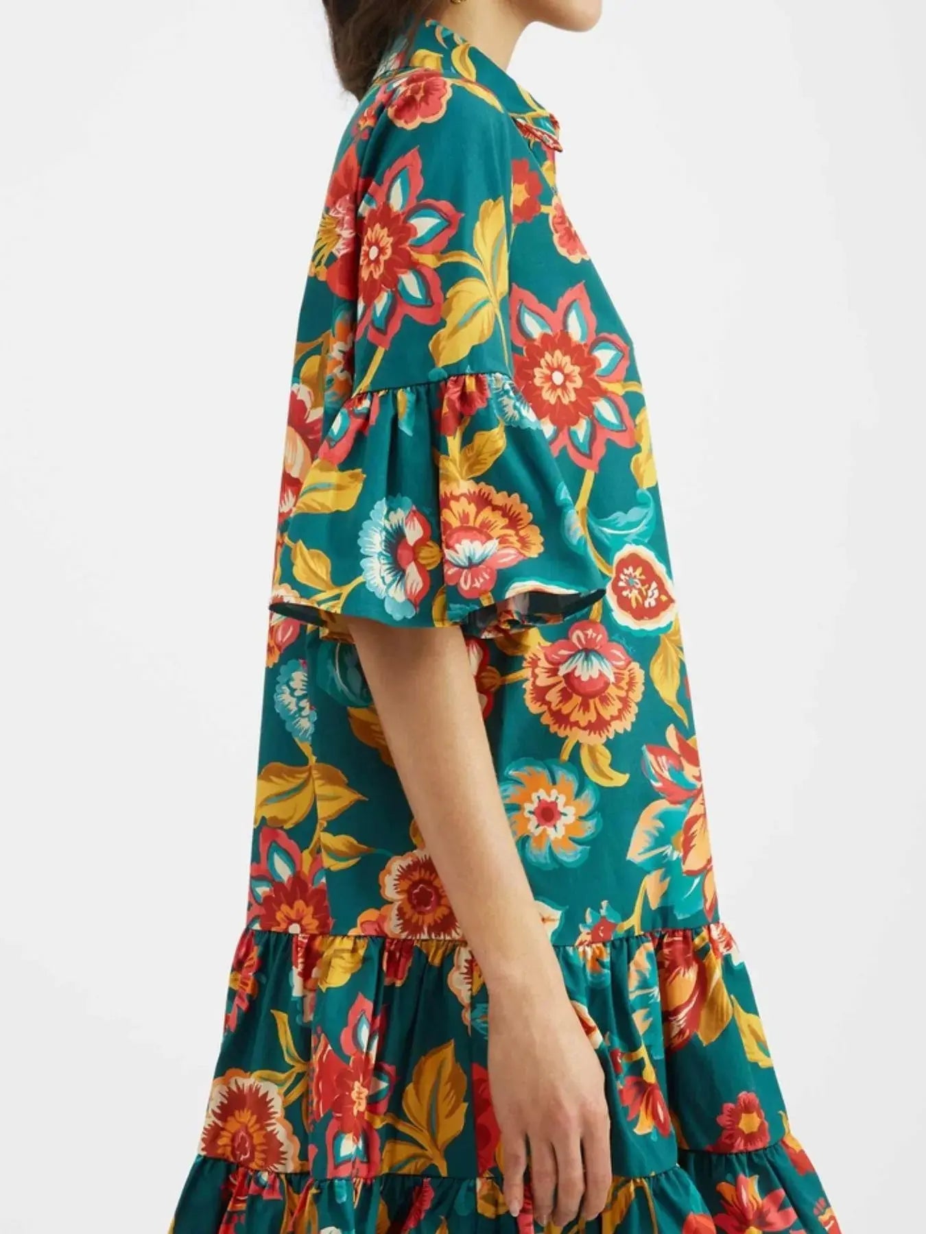 Floral Print Ruffle Sleeve Mini Dress.