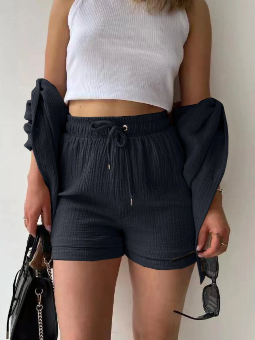 Textured Button Up Shirt and Shorts Set.