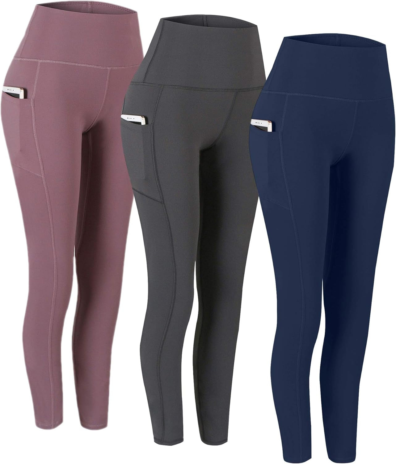 Fengbay 2 Pack High Waist Yoga Pants with Pockets, Tummy Control Workout Running Yoga Leggings for Women