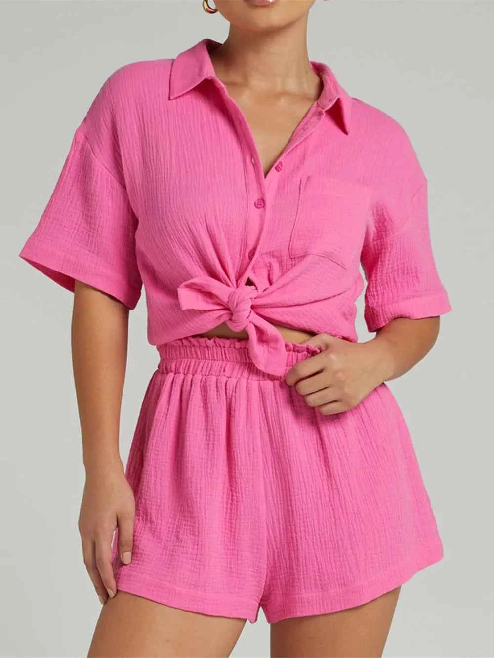 Button Up Shirt and Shorts Set