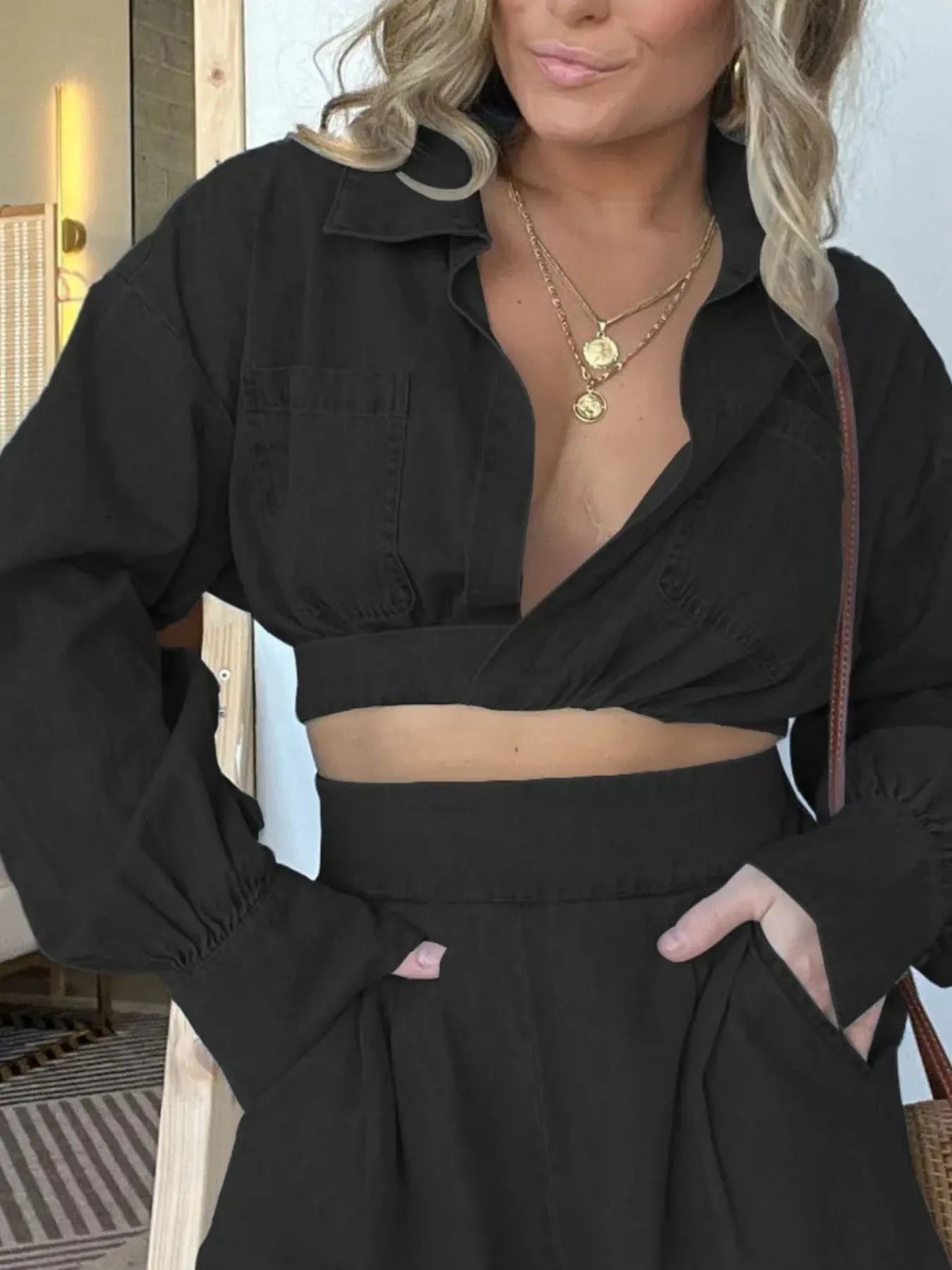 Long Sleeve Top and Shorts Denim Set Plus Size for women.