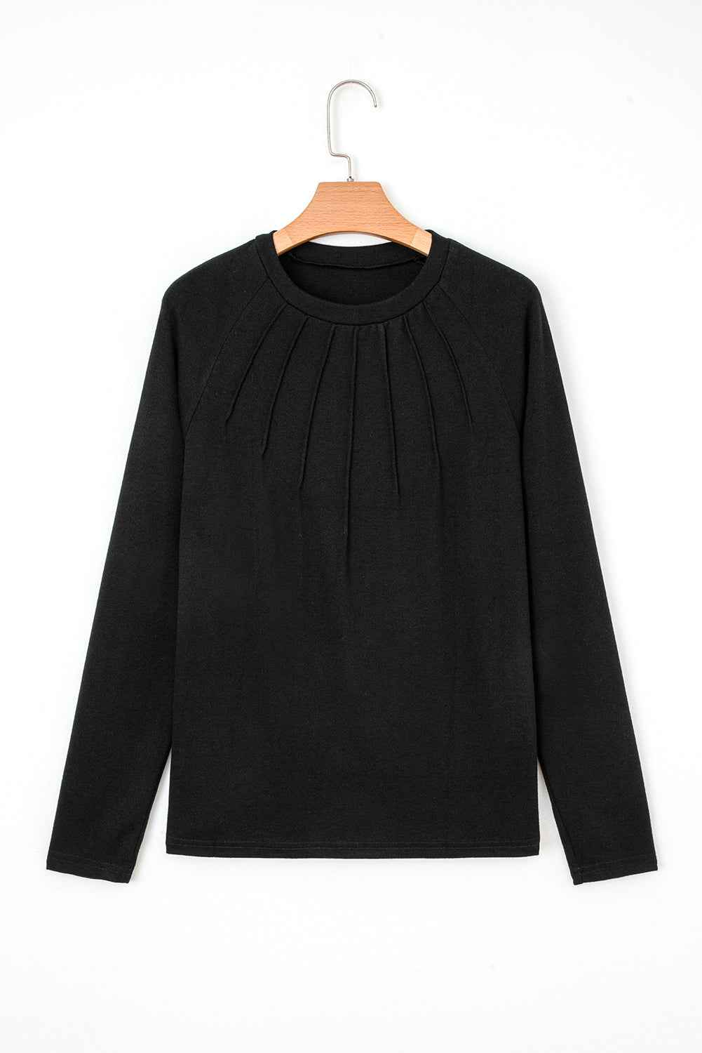 Black Solid Color Seam Detail Raglan Long Sleeve Top