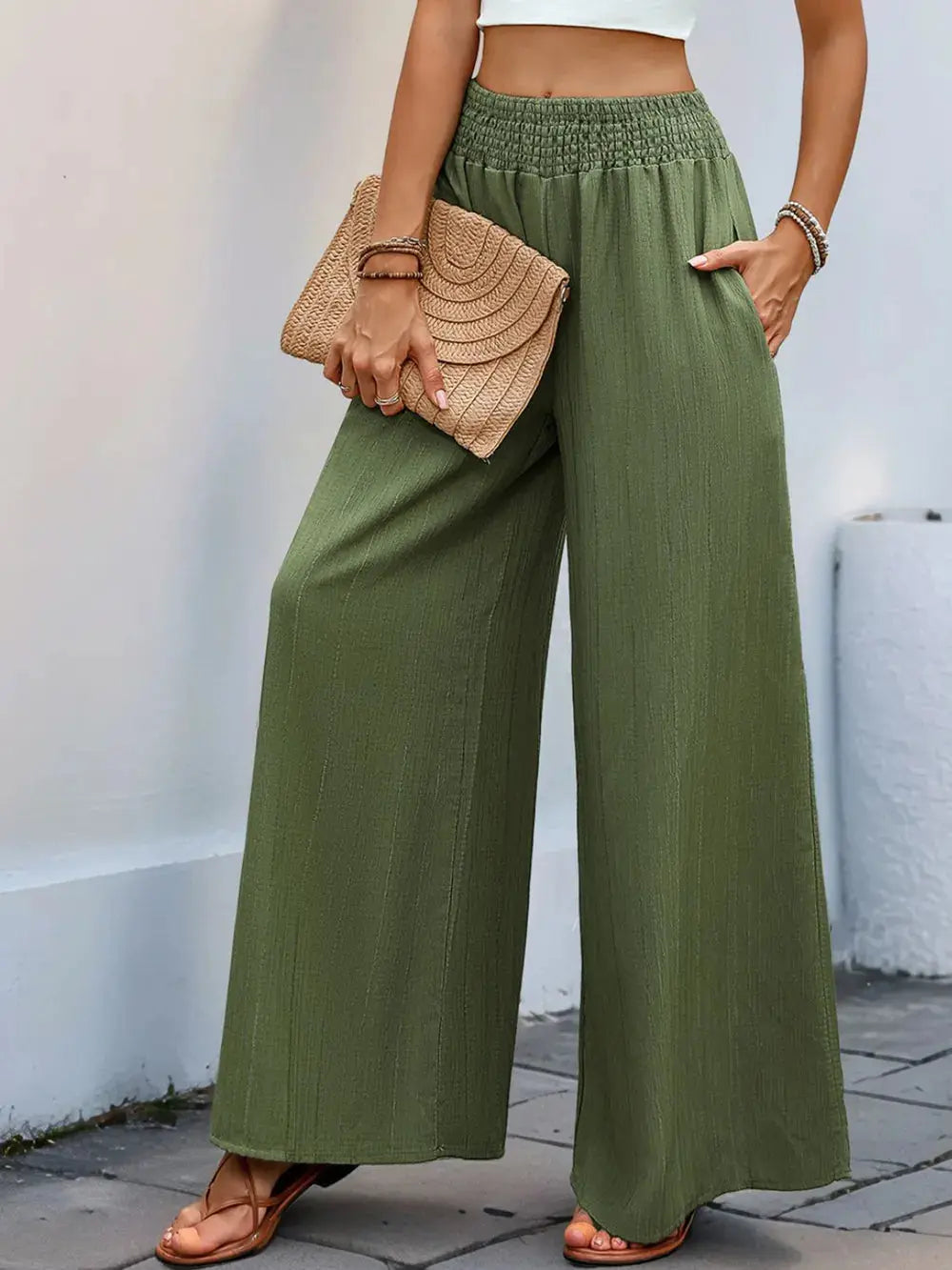 Perfee Smocked Wide Leg Pants.