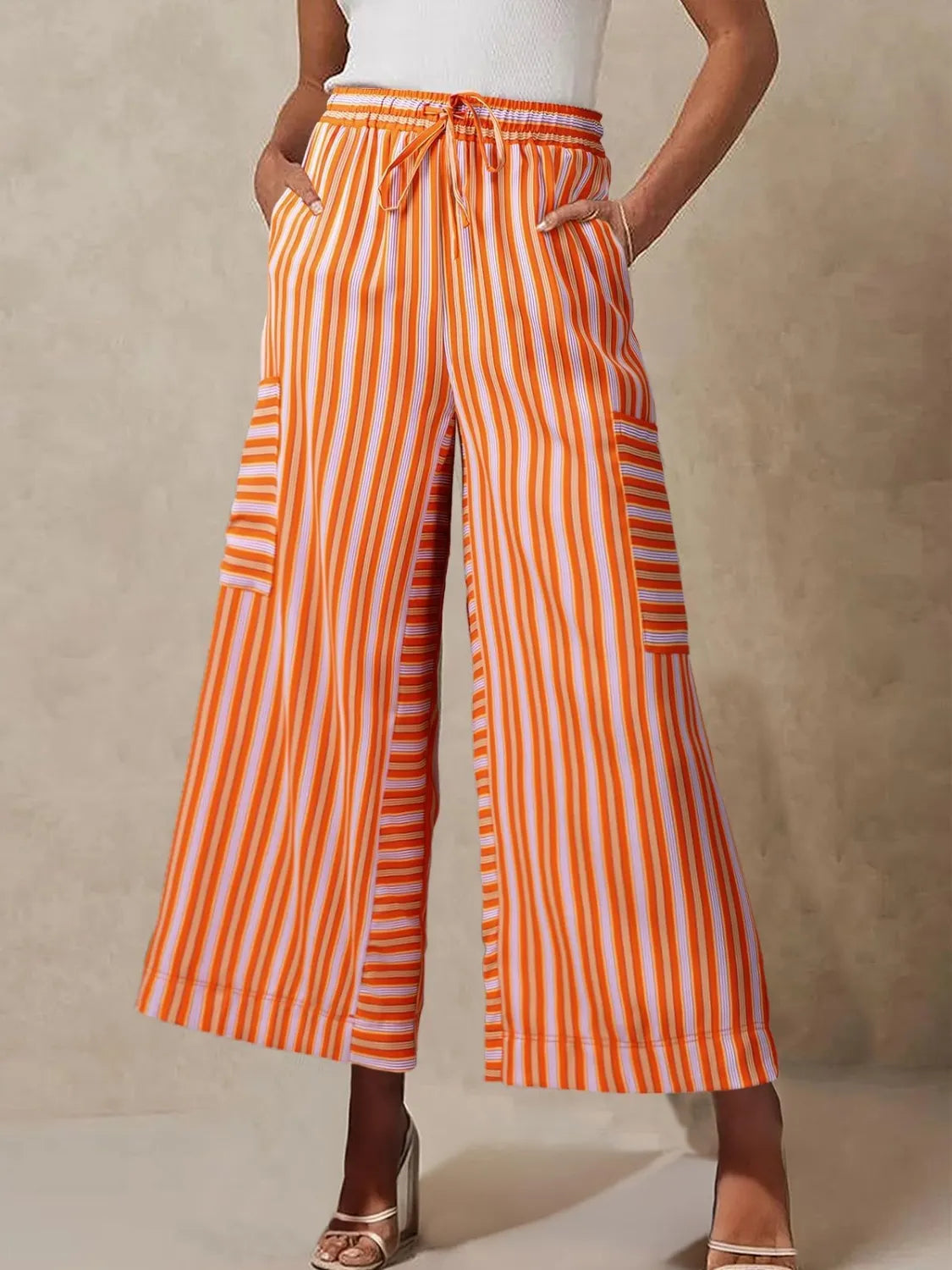 Contrast Striped Wide leg Pants.