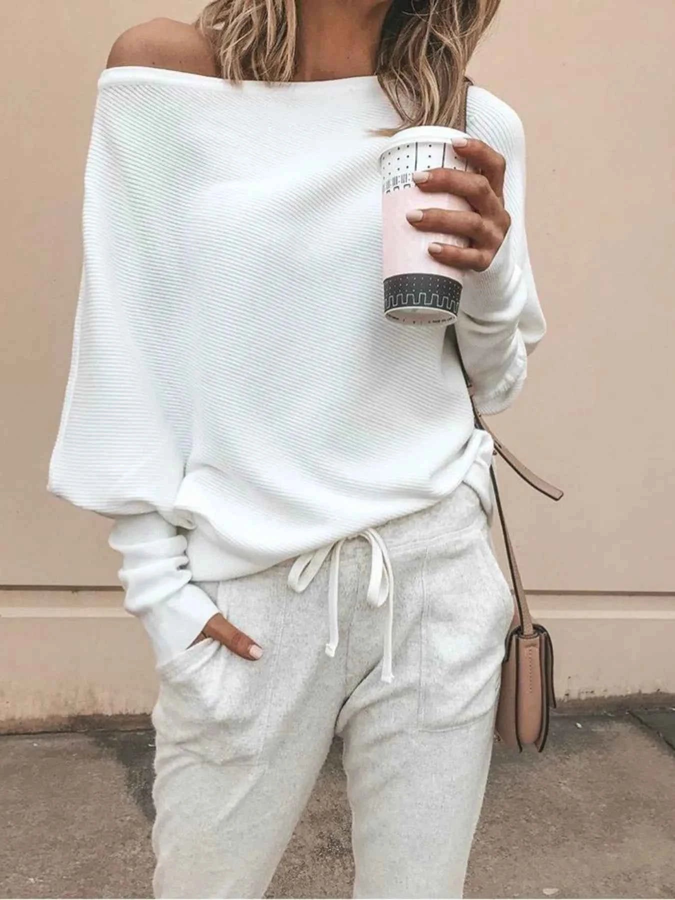 Full Size One-Shoulder Ribbed Sweater Plus Size.