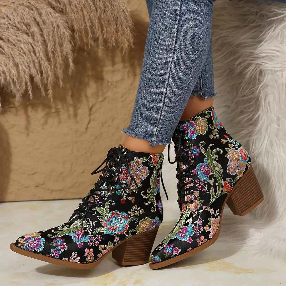 Point Toe Block Heels Boots