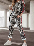 Stripe Leopard Print Top and Pants Set