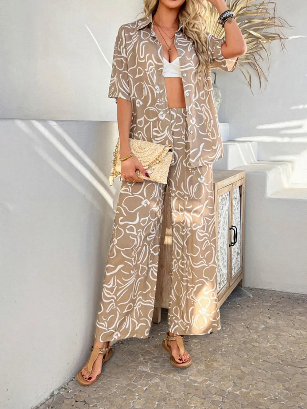 Button Down Shirt and Pants Set - CHIC TB