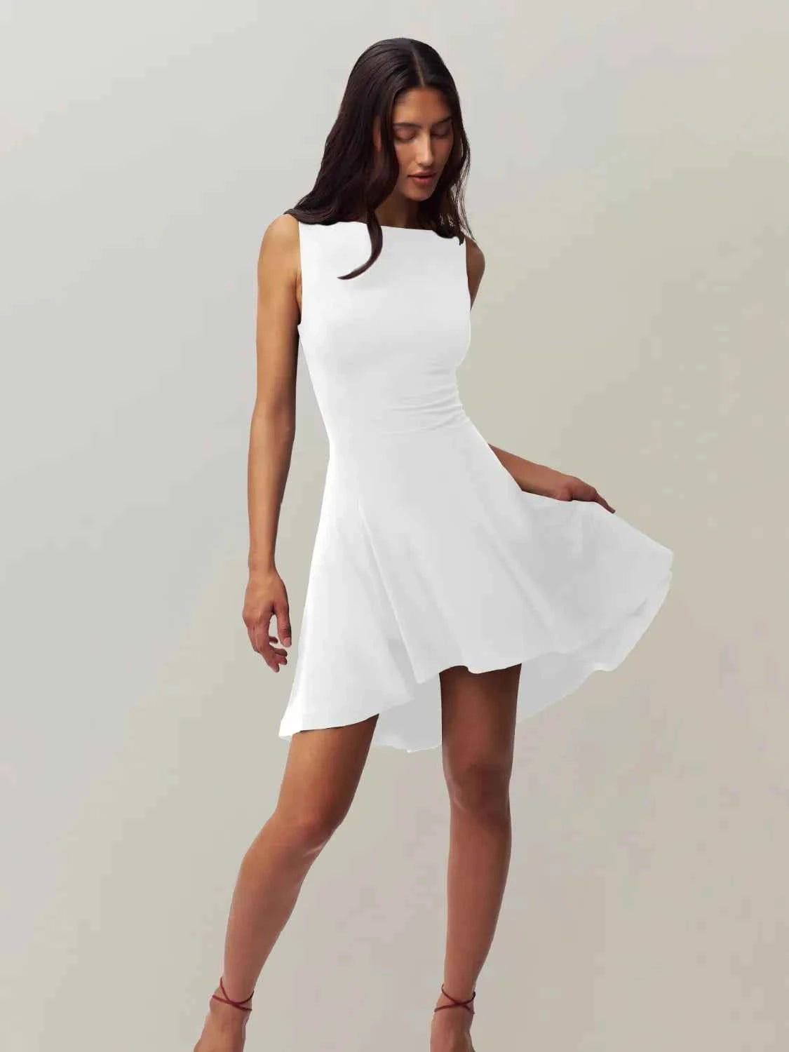 High-Low Round Neck Sleeveless Dress