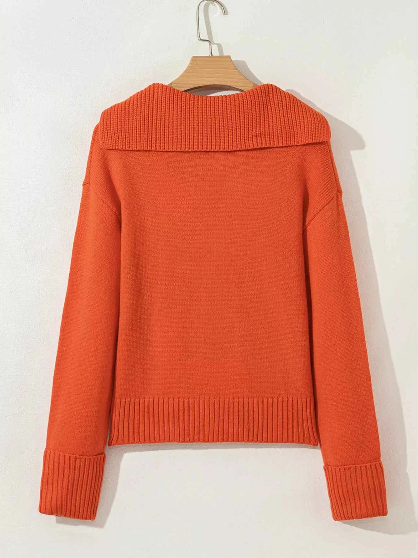 Collared V Neck Ribbed Edge Sweater