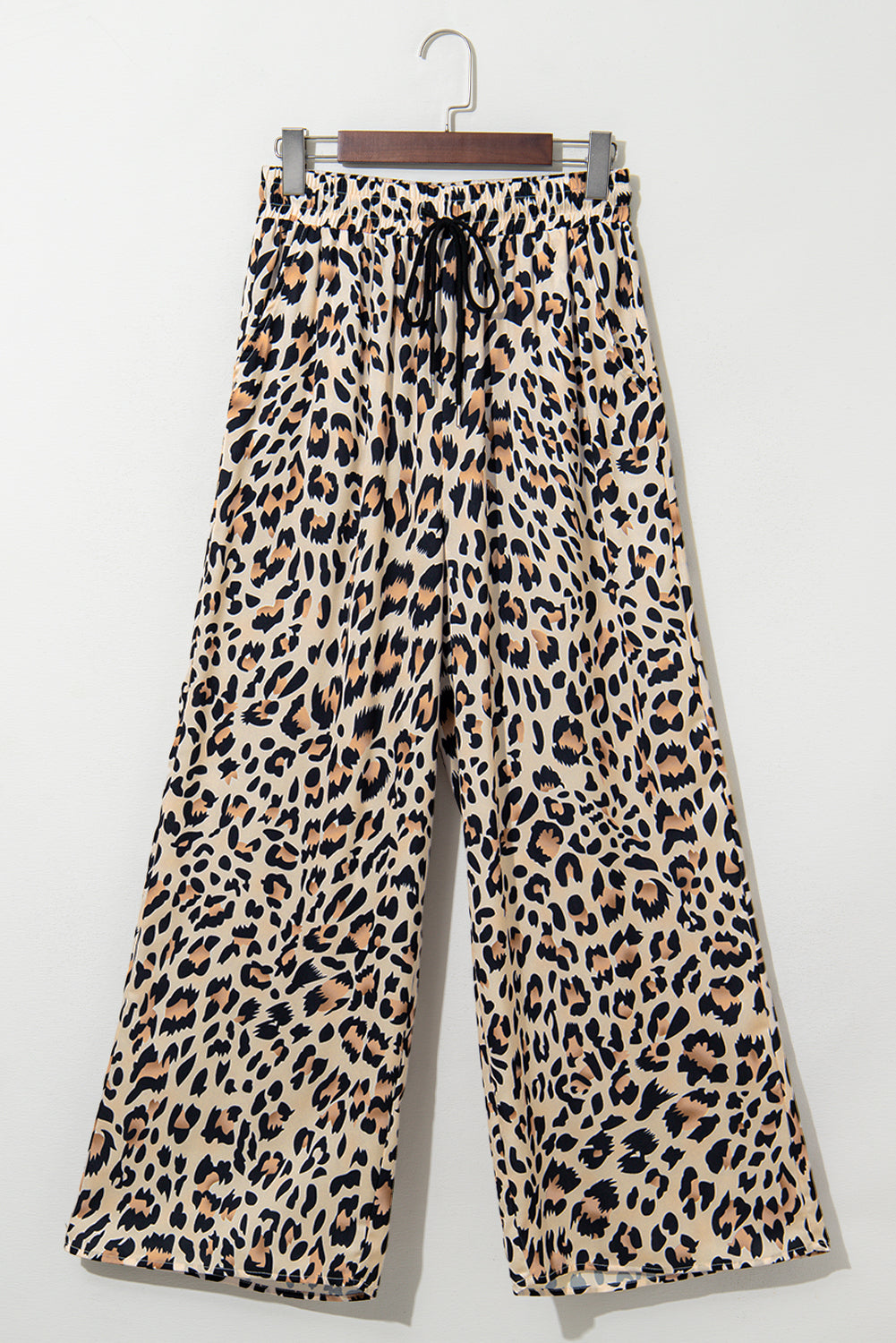 Parchment Leopard Drawstring Elastic Waistband Flowy Wide Leg Pants Dear-Lover Dropshipping