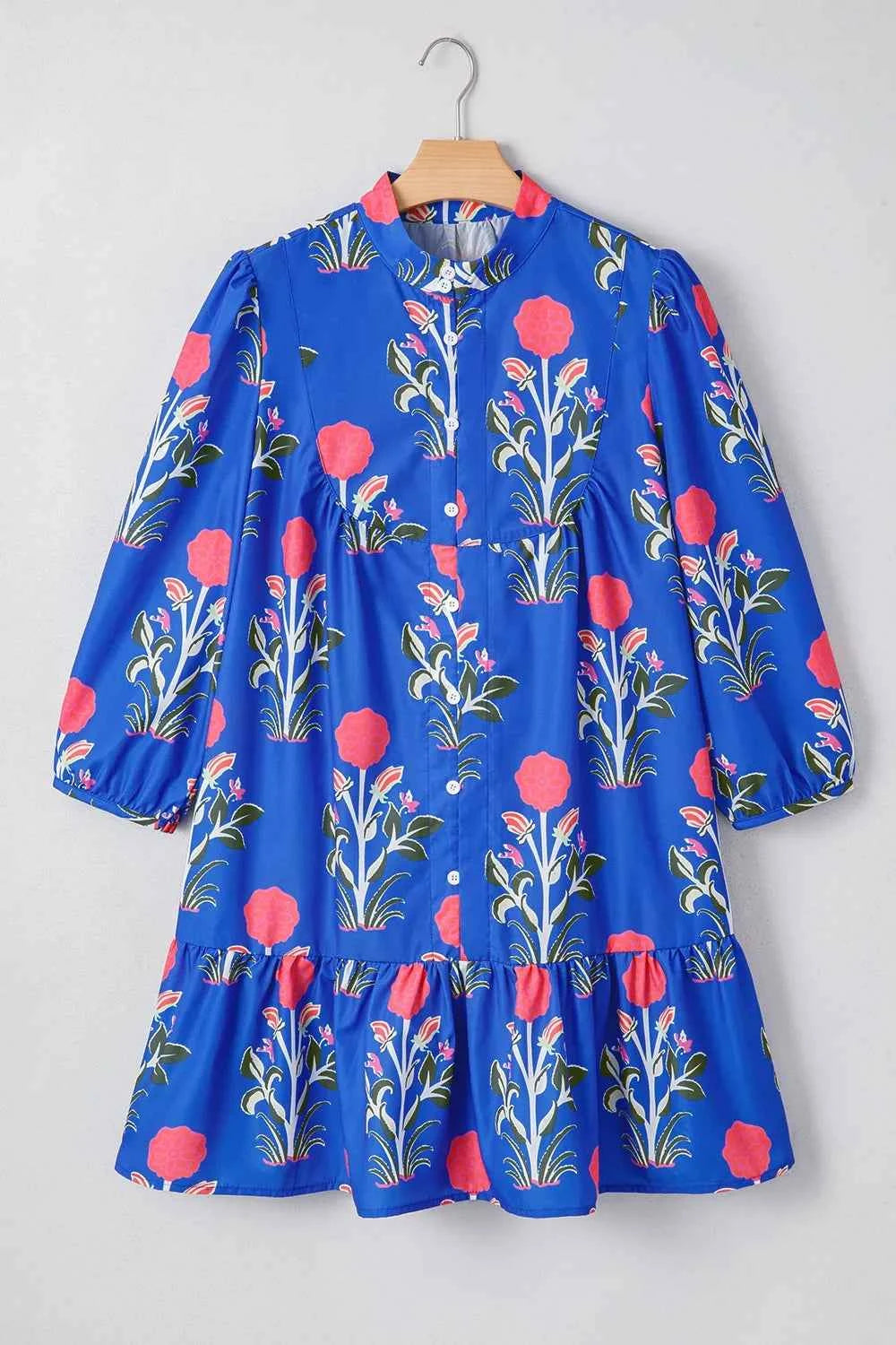 Floral Print Long Sleeve Ruffle Hem Dress