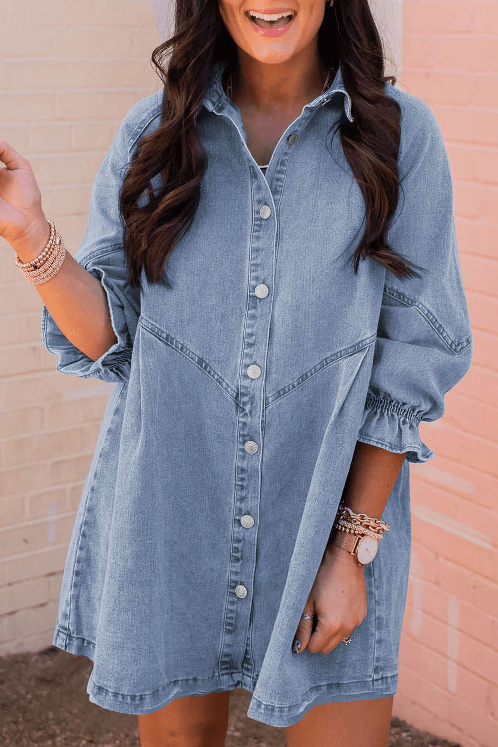Sky Blue Buttoned Long Sleeve Denim Mini Dress Dear-Lover Dropshipping